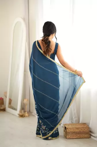 Heavy star georgette beads & lace work saree