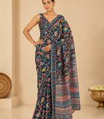 printed chinon silk blend mirror lace saree