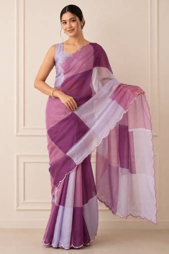 mauve heavy silk blend mirror work saree