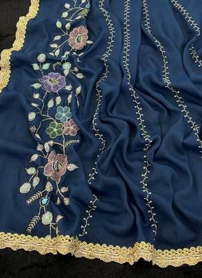 Heavy star georgette beads & lace work saree 5