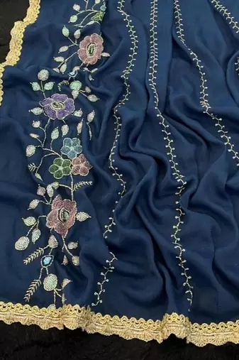 Heavy star georgette beads & lace work saree