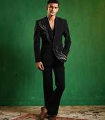 Navy blue embroidered imported suiting blazer set