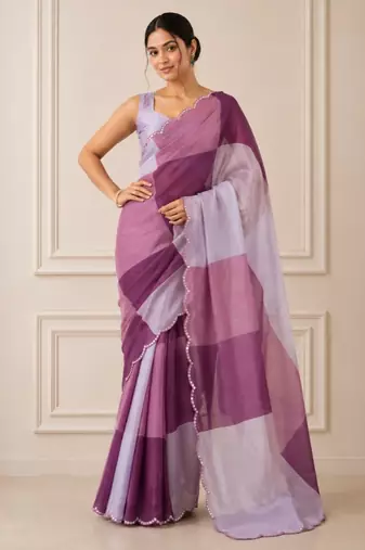 premium heavy chinon silk blend mirror work saree