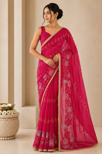 Heavy star georgette beads & lace work saree