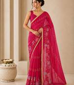 Heavy star georgette beads & lace work saree