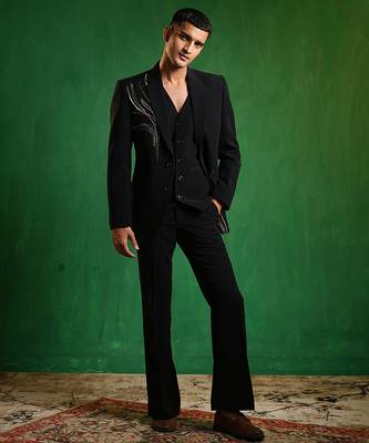 Navy blue embroidered imported suiting blazer set 2