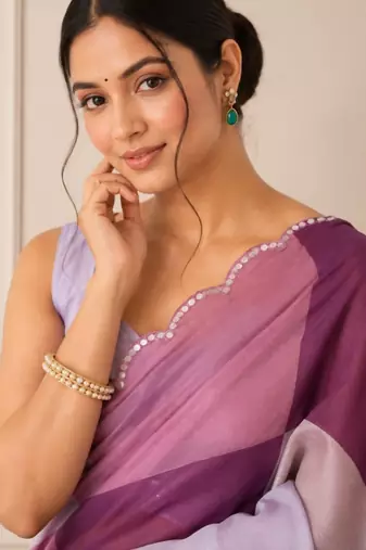 premium heavy chinon silk blend mirror work saree