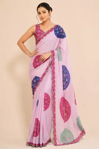premium heavy chinon silk blend mirror work saree