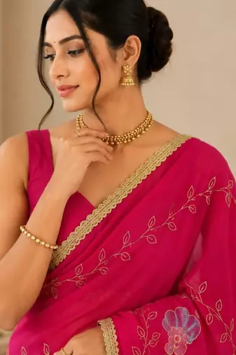 Heavy star georgette beads & lace work saree