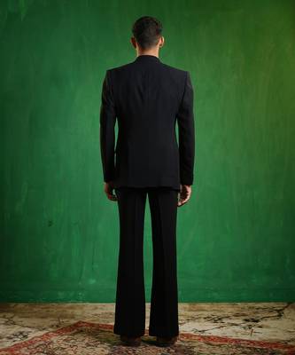 Navy blue embroidered imported suiting blazer set 3