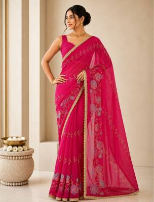Heavy star georgette beads & lace work saree 3