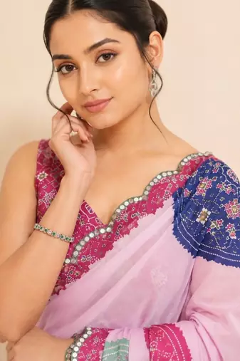 premium heavy chinon silk blend mirror work saree
