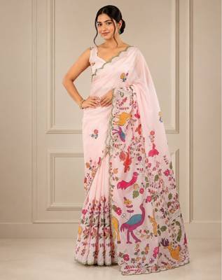 premium heavy chinon silk blend mirror work saree 1