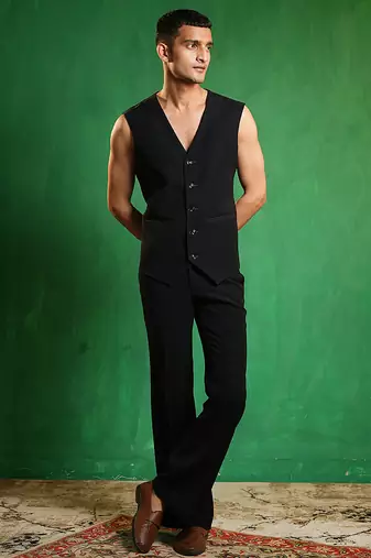Navy blue embroidered imported suiting blazer set