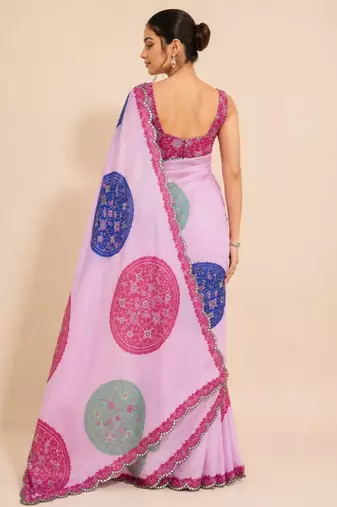 premium heavy chinon silk blend mirror work saree