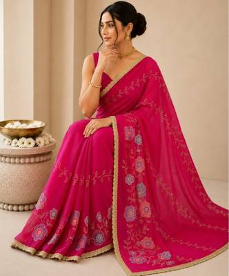 Heavy star georgette beads & lace work saree 4
