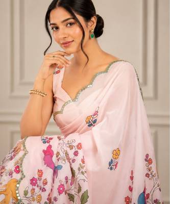 premium heavy chinon silk blend mirror work saree 2