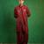 Deep maroon embroidered slub silk kurta jacket set