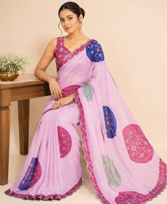 premium heavy chinon silk blend mirror work saree 4