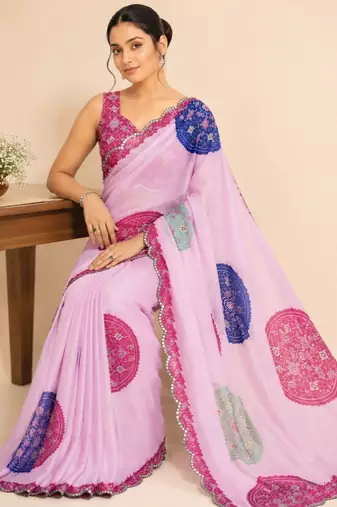 premium heavy chinon silk blend mirror work saree