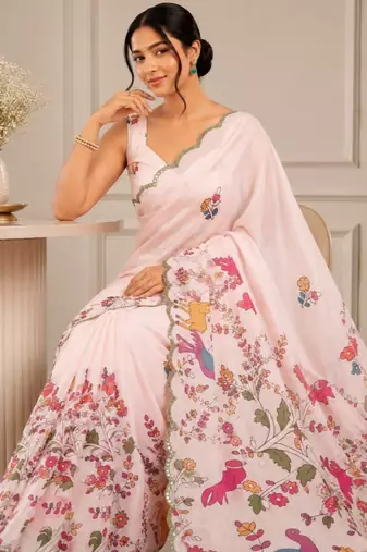 premium heavy chinon silk blend mirror work saree