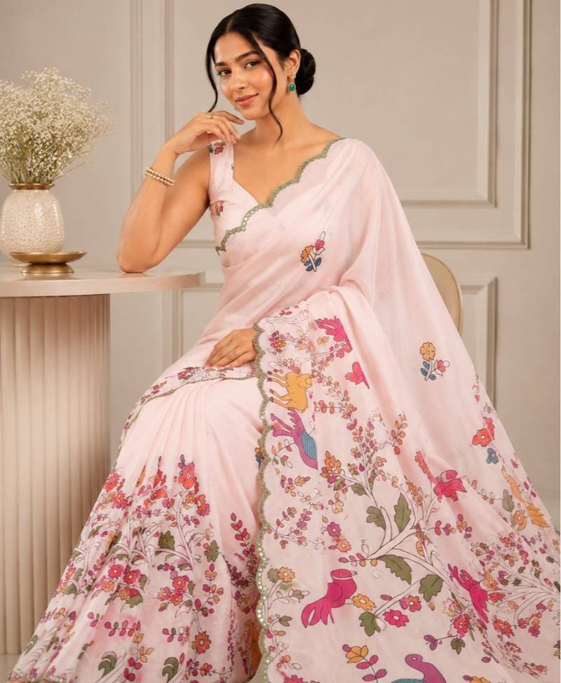premium heavy chinon silk blend mirror work saree