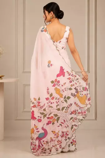 premium heavy chinon silk blend mirror work saree
