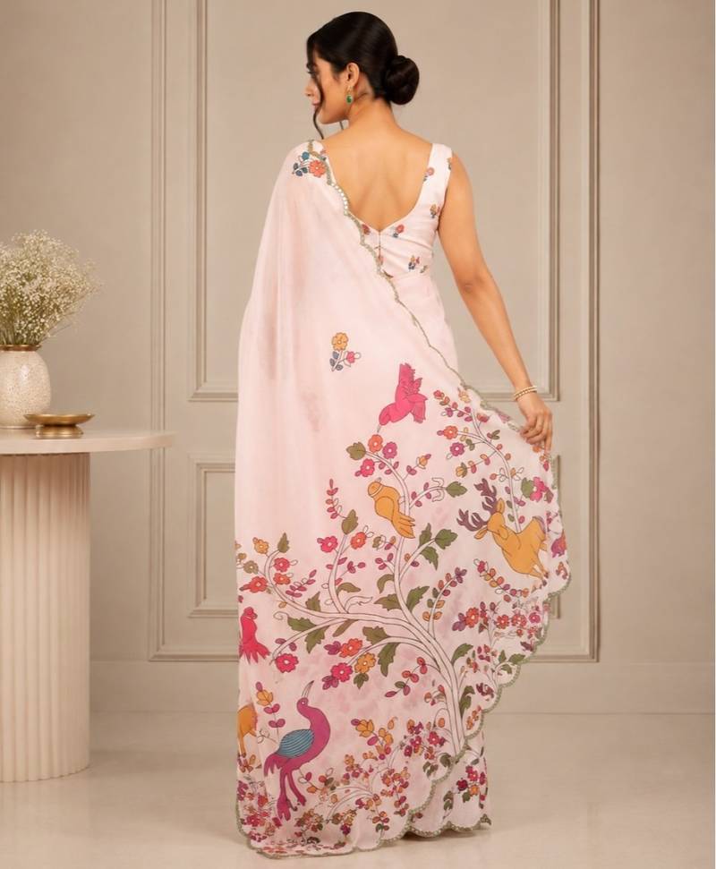 premium heavy chinon silk blend mirror work saree