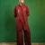 Deep maroon embroidered slub silk kurta jacket set