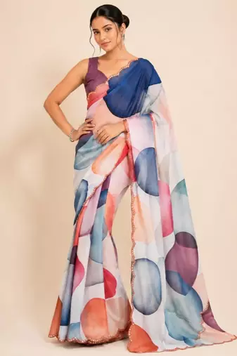 premium heavy chinon silk blend mirror work saree