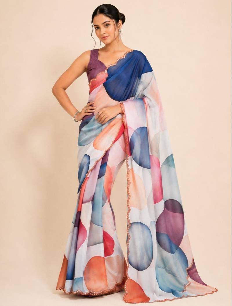 premium heavy chinon silk blend mirror work saree