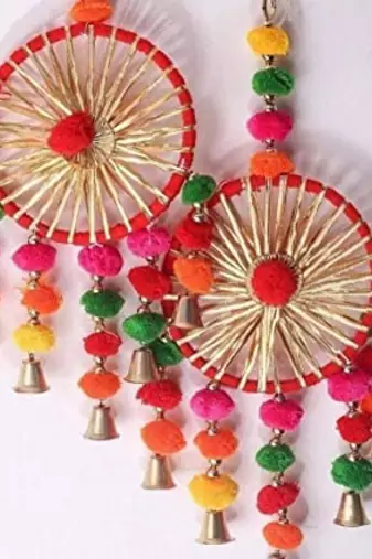 colorful gota pom pom dream catchers,diwali decoration,mendi diy home decor (pack of 2)