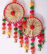 colorful gota pom pom dream catchers,diwali decoration,mendi diy home decor (pack of 2)