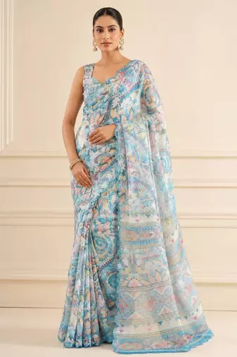 premium heavy chinon silk blend mirror work saree
