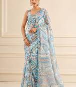 premium heavy chinon silk blend mirror work saree