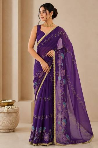 Heavy star georgette beads & lace work saree