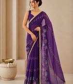 Heavy star georgette beads & lace work saree