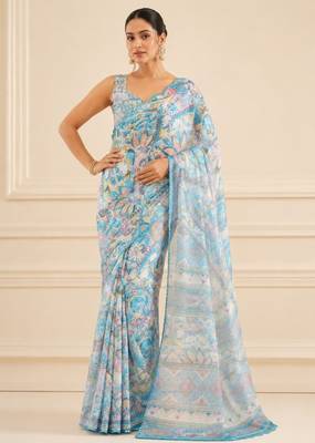premium heavy chinon silk blend mirror work saree 2