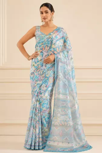 premium heavy chinon silk blend mirror work saree