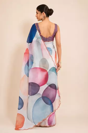 premium heavy chinon silk blend mirror work saree
