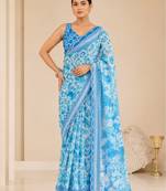 printed chinon silk blend mirror lace saree