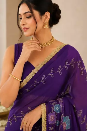 Heavy star georgette beads & lace work saree