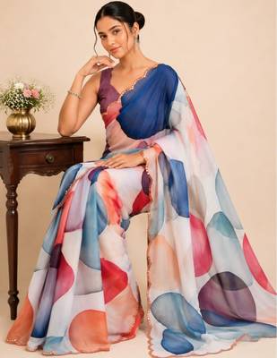 premium heavy chinon silk blend mirror work saree 4