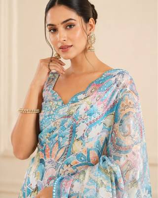 premium heavy chinon silk blend mirror work saree 3