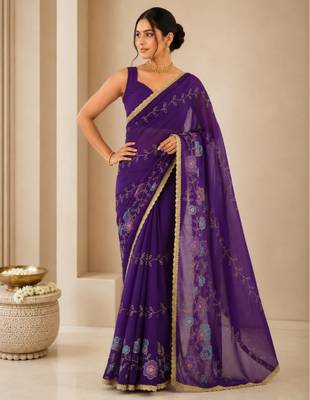 Heavy star georgette beads & lace work saree 3