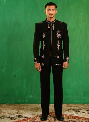 Classic black embroidered imported suiting jacket set 1
