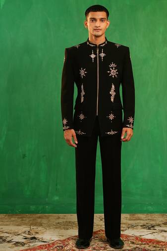 Classic black embroidered imported suiting jacket set