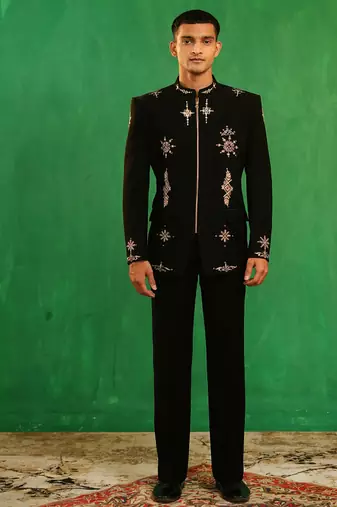 Classic black embroidered imported suiting jacket set