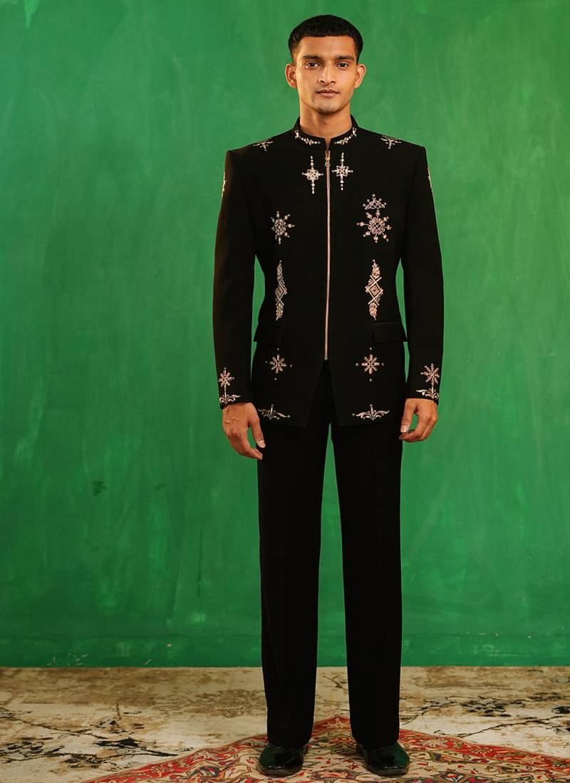Classic black embroidered imported suiting jacket set