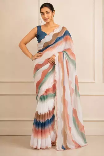 premium heavy chinon silk blend mirror work saree